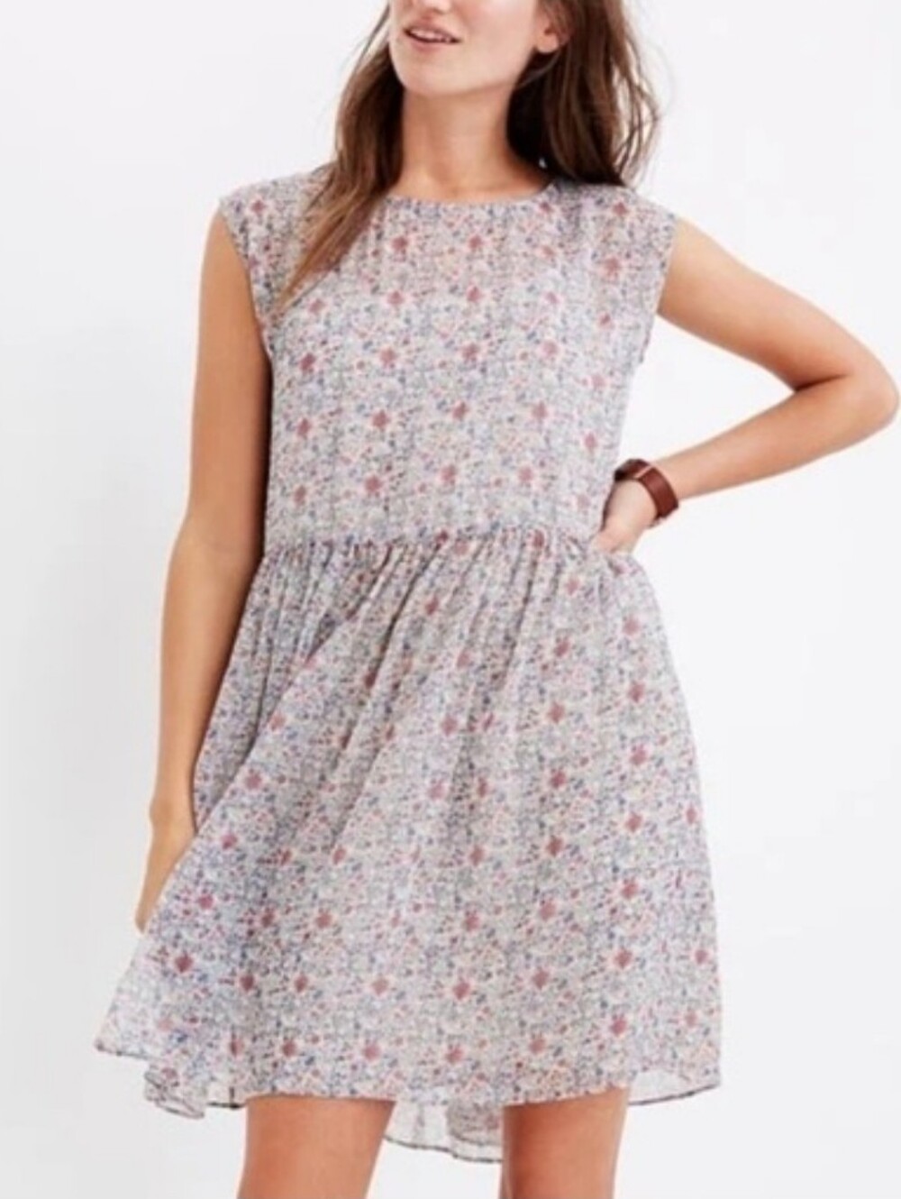 Madewell Shadowpetal Floral Sheer Chiffon Tie-Back Dress Small, Oversized